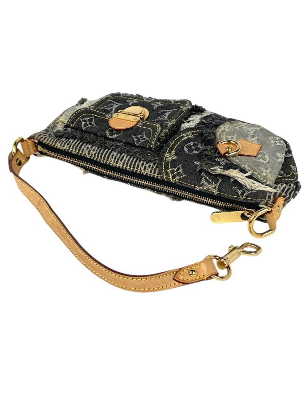 Louis Vuitton Pouch Monogram Denim Patchwork Shoulder Bag Black Gray - Picture 8 of 10